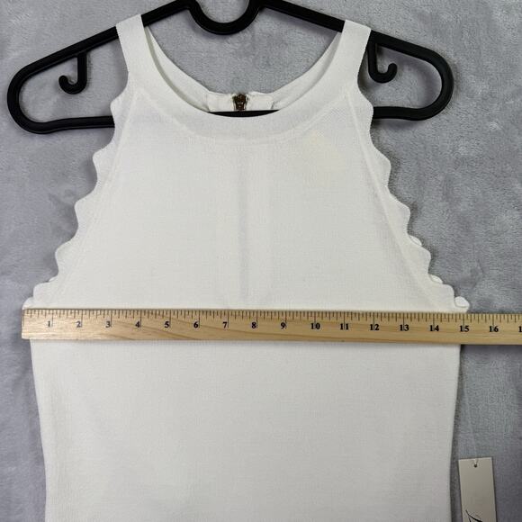 Eliza J White Tank Top Size Small White Wave Ruffle Hem *Flaws Formal Stretch - Picture 10 of 16